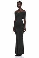 Tanais Black Off Shoulder Pleated Maxi Dress