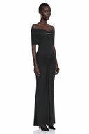 Tanais Black Off Shoulder Pleated Maxi Dress