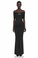 Tanais Black Off Shoulder Pleated Maxi Dress
