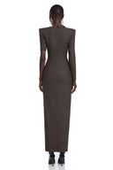 Capucine Grey Tailored Maxi Dress with Lace Inserts and Slit