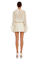 Delphine Neutral High Neck Ruched Blouse & Skirt Set