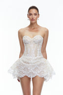 Prudence White Sequin Corset Mini Dress with Ruffles