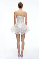 Prudence White Sequin Corset Mini Dress with Ruffles