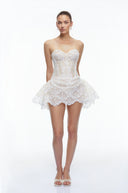 Prudence White Sequin Corset Mini Dress with Ruffles