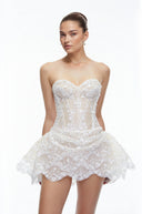 Prudence White Sequin Corset Mini Dress with Ruffles