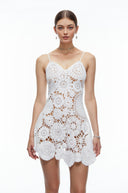 Savia White Crochet Lace Mini Dress with Spaghetti Straps