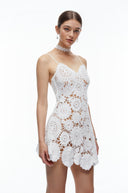 Savia White Crochet Lace Mini Dress with Spaghetti Straps