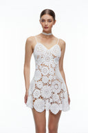 Savia White Crochet Lace Mini Dress with Spaghetti Straps