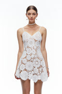Savia White Crochet Lace Mini Dress with Spaghetti Straps