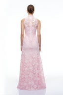 Ismeria Pink High Neck Lace Fishtail Maxi Dress