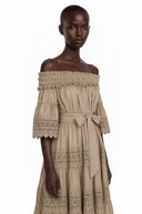 Azélie Brown Off-Shoulder Ruffled Midi Dress
