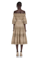 Azélie Brown Off-Shoulder Ruffled Midi Dress
