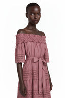Azélie Pink Off-Shoulder Ruffled Midi Dress