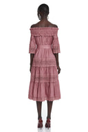 Azélie Pink Off-Shoulder Ruffled Midi Dress