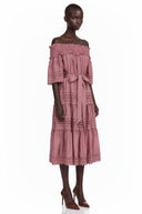Azélie Pink Off-Shoulder Ruffled Midi Dress