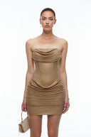 Cyra Khaki Strapless Ruched Mini Dress