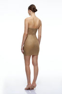 Cyra Khaki Strapless Ruched Mini Dress