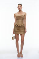 Cyra Khaki Strapless Ruched Mini Dress