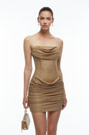 Cyra Khaki Strapless Ruched Mini Dress