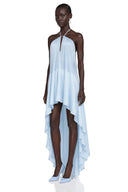 Viona Blue Halterneck Fringe Maxi Dress