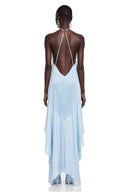 Viona Blue Halterneck Fringe Maxi Dress
