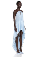 Viona Blue Halterneck Fringe Maxi Dress