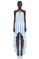 Viona Blue Halterneck Fringe Maxi Dress