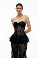 Maureen Black Strapless Lace Peplum Maxi Dress