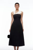 Avienne Black Contrast Halterneck Midi Dress