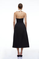 Avienne Black Contrast Halterneck Midi Dress