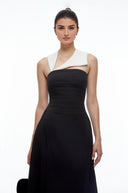 Avienne Black Contrast Halterneck Midi Dress