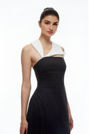 Avienne Black Contrast Halterneck Midi Dress