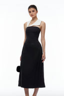Avienne Black Contrast Halterneck Midi Dress