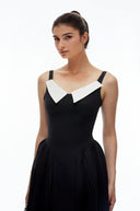 Clarisse Black Midi Dress with Contrast Collar