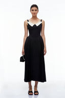 Clarisse Black Midi Dress with Contrast Collar