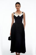 Clarisse Black Midi Dress with Contrast Collar