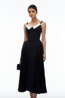 Clarisse Black Midi Dress with Contrast Collar