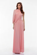 Fleurine Pink One Shoulder Ruched Maxi Dress