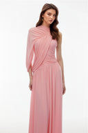 Fleurine Pink One Shoulder Ruched Maxi Dress