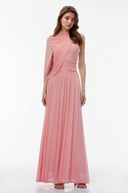 Fleurine Pink One Shoulder Ruched Maxi Dress