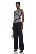 Nadira Black Halterneck Striped Twist Top