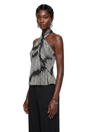 Nadira Black Halterneck Striped Twist Top