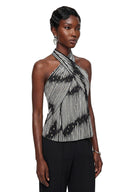 Nadira Black Halterneck Striped Twist Top