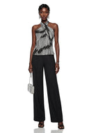 Nadira Black Halterneck Striped Twist Top