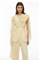 Olesya Yellow Draped Cape Top & Trousers Set