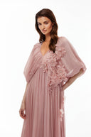 Zlata Pink Ruched Maxi Dress with 3D Florals