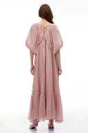 Zlata Pink Ruched Maxi Dress with 3D Florals