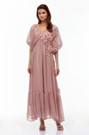 Zlata Pink Ruched Maxi Dress with 3D Florals