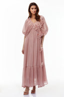 Zlata Pink Ruched Maxi Dress with 3D Florals