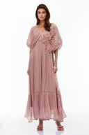 Zlata Pink Ruched Maxi Dress with 3D Florals